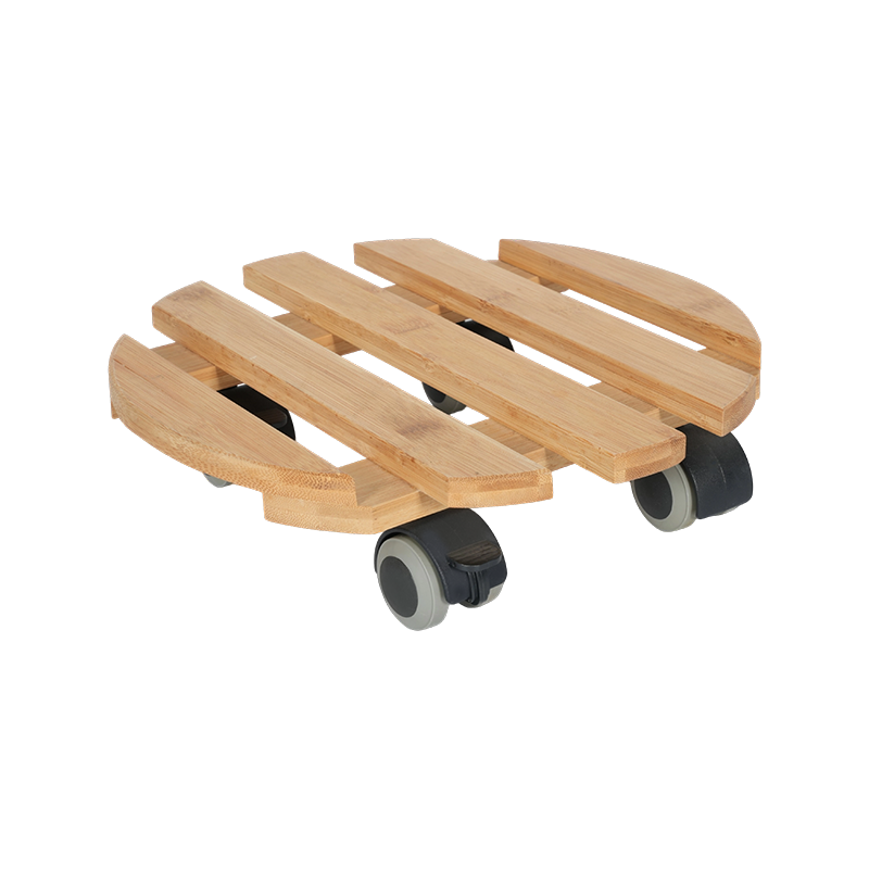 Round Bamboo Plant Caddy with 40mm TPR Wheels