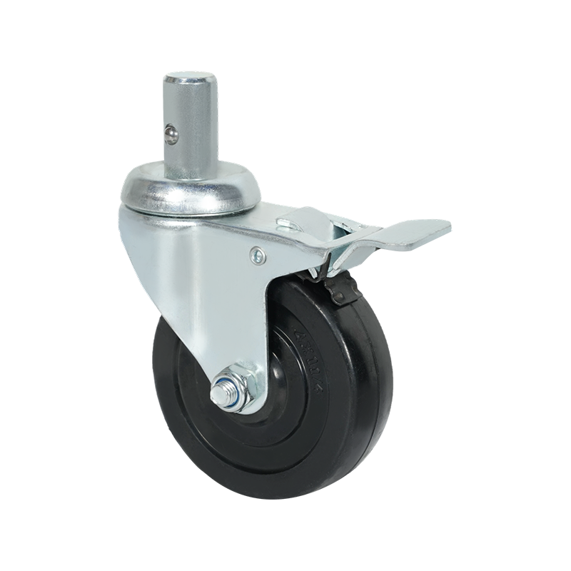 4-inch Pole-Mounted Rubber Caster Wheel with Brake