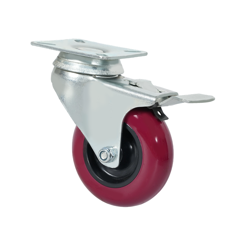 3-inch Flat PU Red Caster Wheel with Brakes