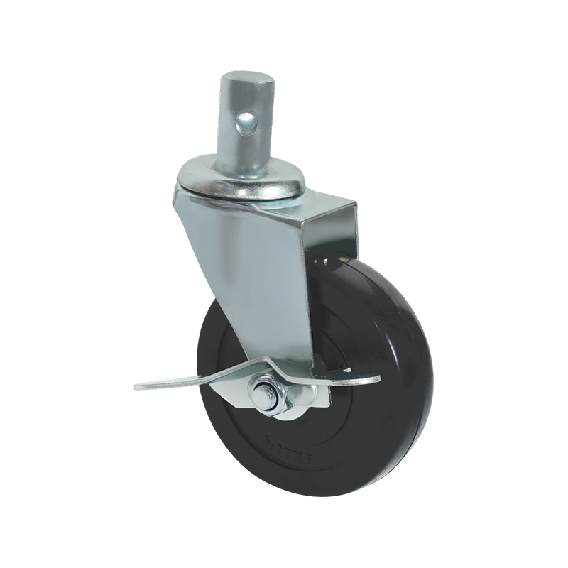 4-inch Plug-In Rod with Side-Brake Rubber Caster Wheel